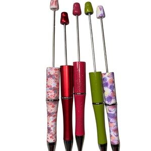 Colorful Floral and Solid DIY bead pens —- set of 5.